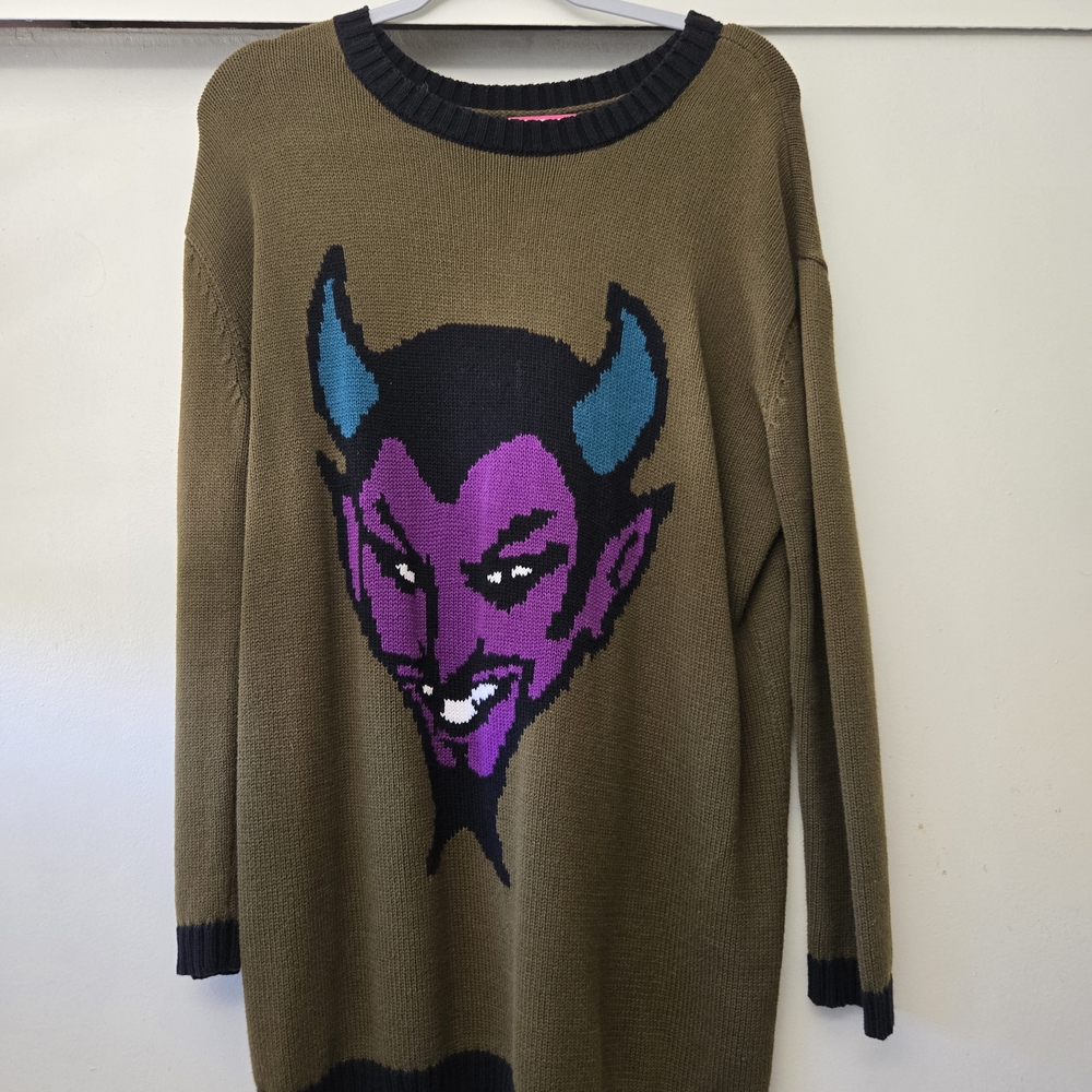 Betsey Johnson Olive and Black Devil Sweater